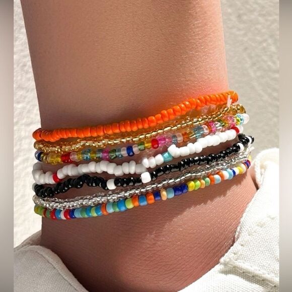 7 pieces color block beaded anklet multi color - Picture 1 of 3